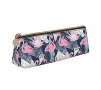 ENGhjes Astuccio in pelle con stampa di fenicottero rosa e foglie, grazioso astuccio con cerniera, per ragazzi e ragazze, regalo per il rientro a scuola, bianco, Taglia unica, Astuccio per trucchi