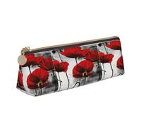 ENGhjes Bellissimo astuccio in pelle con stampa di papaveri e fiori di papavero carino con cerniera, astuccio per cancelleria per ragazzi e ragazze, regalo per il rientro a scuola, bianco, Taglia