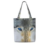 ENGhjes Blue Eyes Lupo Poliestere Canvas Tote Bag Riutilizzabile Molle Del Panno Della Drogheria Borsa A Tracolla Per Spiaggia Viaggi Shopping