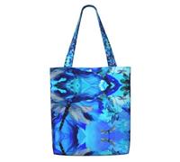 ENGhjes Borsa a tracolla in tela di poliestere con libellula blu arte borsa a tracolla riutilizzabile morbida per shopping da viaggio in spiaggia