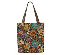 ENGhjes Borsa a tracolla riutilizzabile in tela di poliestere con teschi e zucchero per la spesa morbida riutilizzabile per lo shopping di viaggi in spiaggia