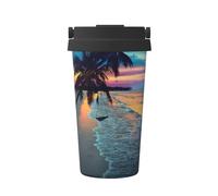 ENGhjes Coconut Beach Tramonto Amaca Stampa Casual Viaggio Tazza da Caffè Caldo Freddo Bicchiere in Acciaio Inox per Casa Ufficio Viaggio