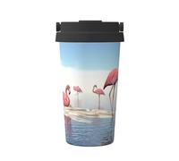 ENGhjes Flock of Pink Flamingos On The Beach Printing Casual Travel Coffee Mug for Hot Cold Coffee Tumbler in acciaio inox per casa ufficio viaggi
