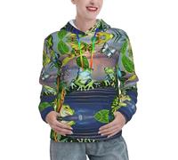 ENGhjes Molte rane cantano sui rami Summer Butterflies Lake Water Donne Felpe con cappuccio Pullover Oversize Camicie a maniche lunghe Abiti invernali Tasca, Nero , M