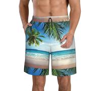 ENGhjes Pantaloncini da spiaggia leggeri da uomo con stampa tropicale con palme Hawaii, pantaloncini da bagno casual con tasche elasticizzati in vita, bianco, XL Corto