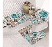 ENGhjes Set di tappeti da bagno antiscivolo con stampa a assi di foglia di tè su tavola di legno, tappeto per bagno principale, tappetini assorbenti morbidi all'acqua, tappetini a tre forme