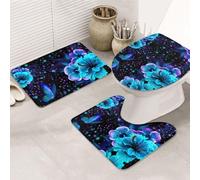 ENGhjes Set di tappeti da bagno antiscivolo con stampa a farfalla blu, tappeto per bagno principale, tappetini assorbenti morbidi dell'acqua, tappetini a tre forme