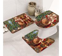 ENGhjes Set di tappeti da bagno antiscivolo con stampa di Babbo Natale, tappeto per il bagno principale, tappetini assorbenti morbidi dell'acqua, tappetini a tre forme