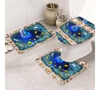 ENGhjes Set di tappeti da bagno antiscivolo con stampa di delfini subacquei 3D, tappeto per bagno principale, tappetini assorbenti morbidi dell'acqua, tappetini a tre forme