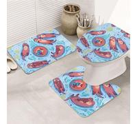 ENGhjes Set di tappeti da bagno antiscivolo con stampa di lontre marroni, tappeto per il bagno principale, tappetini assorbenti morbidi dell'acqua, tappetini a tre forme