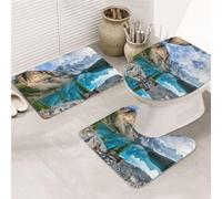 ENGhjes Set di tappeti da bagno antiscivolo con stampa di montagne rocciose,Tappeto per il bagno principale, Tappetini assorbenti morbidi per l'acqua, Tappetini a tre forme