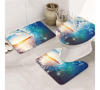 ENGhjes Set di tappeti da bagno antiscivolo con stampa di paesaggio marino tramonto mare, tappeto per bagno principale, tappetini assorbenti morbidi dell'acqua, tappetini a tre forme