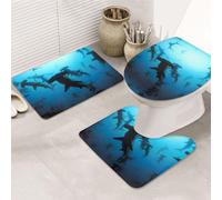 ENGhjes Set di tappeti da bagno antiscivolo con stampa di squali martello, tappeto per bagno principale, tappetini assorbenti morbidi all'acqua, tappetini a tre forme