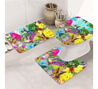 ENGhjes Set di tappeti da bagno antiscivolo con stampa di uccelli, fiori e farfalle, tappeto per il bagno principale, tappetini assorbenti morbidi dell'acqua, tappetini a tre forme