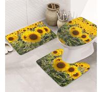 ENGhjes Set di tappeti da bagno antiscivolo con stampa floreale giallo girasole, tappeto per bagno principale, tappetini assorbenti morbidi dell'acqua, tappetini a tre forme