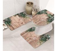 ENGhjes Set di tappeti da bagno antiscivolo con stampa floreale su legno rustico con foglie, tappeto per bagno principale, tappetini assorbenti morbidi dell'acqua, tappetini a tre forme