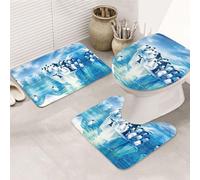 ENGhjes Set di tappeti da bagno antiscivolo con stampa pinguini su iceberg, tappeto per bagno principale, tappetini assorbenti morbidi dell'acqua, tappetini a tre forme