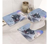 ENGhjes Set di tappeti da bagno antiscivolo con stampa tramonto treno a vapore, tappeto per bagno principale, tappetini assorbenti morbidi dell'acqua, tappetini a tre forme