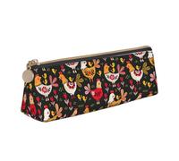 ENGhjes Simpatico astuccio in pelle con stampa di galline con gallo, grazioso astuccio con cerniera, astuccio per cancelleria per ragazzi e ragazze, regalo per il rientro a scuola, bianco, Taglia