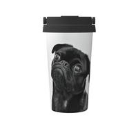 ENGhjes Simpatico cane carlino nero stampa casual tazza da caffè da viaggio per caffè caldo freddo bicchiere in acciaio inox per casa ufficio viaggio