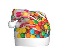 ENGhjes Sweet Candy Sfondo Stampa Vacanza Peluche Unico Elegante Adulto Donne Uomini Cappello di Babbo Natale Inverno Cappelli di Natale Cappelli di Natale