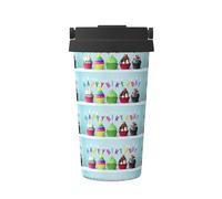 ENGhjes Tazza da caffè da viaggio casual colorata con stampa di cupcake di buon compleanno per caffè caldo e freddo in acciaio inox per casa ufficio viaggi