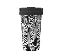 ENGhjes Tazza da caffè da viaggio casual con stampa astratta con zebra animale, per caffè caldo e freddo, in acciaio inox, per casa, ufficio, viaggio