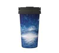 ENGhjes Tazza da caffè da viaggio casual con stampa di stelle cadenti e luna, per caffè caldo e freddo, in acciaio inox, per casa, ufficio, viaggi