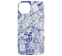 Engineer Blueprint Pattern Technical Drawing Gear Schematic Custodia per iPhone 15 Plus