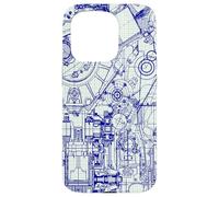 Engineer Blueprint Pattern Technical Drawing Gear Schematic Custodia per iPhone 15 Pro