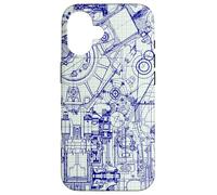 Engineer Blueprint Pattern Technical Drawing Gear Schematic Custodia per iPhone 16