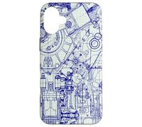Engineer Blueprint Pattern Technical Drawing Gear Schematic Custodia per iPhone 16 Plus