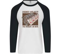 Engines & Birra Auto Hot Rod Meccanico Divertente Uomo L/S Baseball T-Shirt