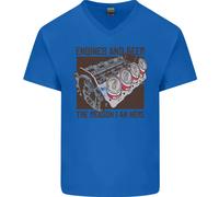 Engines & Birra Auto Hot Rod Meccanico Divertente Uomo Scollo A V Cotone T-Shirt
