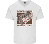 Engines & Birra Auto Hot Rod Meccanico Divertente Uomo Scollo A V Cotone T-Shirt