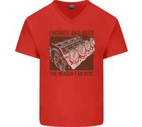 Engines & Birra Auto Hot Rod Meccanico Divertente Uomo Scollo A V Cotone T-Shirt