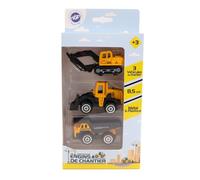 ENGINS DE CHANTIER - 3 Camion da Cantiere - Veicoli di Intervento - 021022-1/64 - Veicolo a Ruote Libere - Giallo - Metallo - Lavori - Giocattolo per Bambini - A partire dai 3 anni