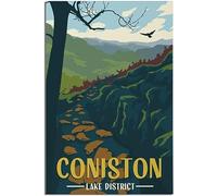 England Coniston Lake District Mountains Vintage Viaggio Poster Retro Wall Art Tela Poster Art Print Camera Decorazione Casa Decorazione Non incorniciato 30x45cm