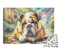 English Bulldog Cardboard Bulldog Resting in Garden Premium Jigsaw Puzzle for Seniors Brain Training 38x26cm/1000pcs