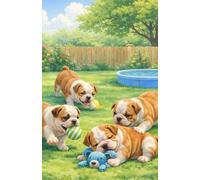 English Bulldogs Playing In The Garden: A5 Portrait Lined Notebook