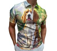 English Foxhound - Polo da uomo con colletto a quarto e zip, maniche corte, vestibilità aderente, Stile:, 5XL