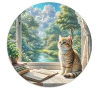 English Short Gold Gradual Layer Cat 1000 Piece Round Jigsaw Puzzle for Adults Animal Cats Jigsaw Creative Reliever Difficult Challenge 1000pcs (67.5x67.5cm)