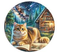 English Short Gold Gradual Layer Cat 1000 Piece Round Puzzle Jigsaw for 5+ Year Olds Animal Cats Geometric Smooth Edging Color Challenge 1000pcs (67.5x67.5cm)