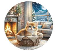 English Short Gold Gradual Layer Cat 1000 Piece Round Puzzle Jigsaw for 5+ Year Olds Animal Cats Geometric Smooth Edging Color Challenge 1000pcs (67.5x67.5cm)