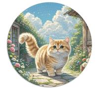 English Short Gold Gradual Layer Cat 1000 Piece Round Puzzle Jigsaw for 5+ Year Olds Animal Cats Geometric Smooth Edging Color Challenge 1000pcs (67.5x67.5cm)