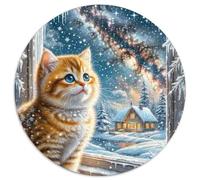 English Short Gold Gradual Layer Cat 1000 Piece Round Puzzle Jigsaw for Adults And Kids Animal Cats Geometric Fun Gear Impossible Hard Difficult Challenging 1000pcs (67.5x67.5cm)
