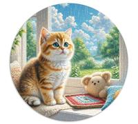 English Short Gold Gradual Layer Cat 1000 Pieces Circle Jigsaw Puzzles for 5+ Year Olds Animal Cats Geometric Creative Difficult Hard Challenging 1000pcs (67.5x67.5cm)