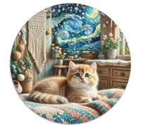 English Short Gold Gradual Layer Cat 1000 Pieces Circle Jigsaw Puzzles for 5+ Year Olds Animal Cats Geometric Creative Difficult Hard Challenging 1000pcs (67.5x67.5cm)