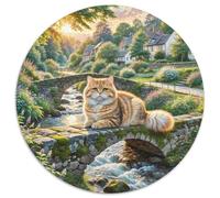 English Short Gold Gradual Layer Cat 1000 Pieces Circle Puzzle for Adults And Kids Animal Cats Geometric Creative Difficult Hard Challenging 1000pcs (67.5x67.5cm)