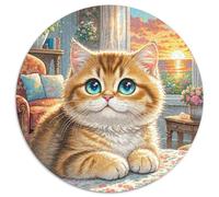 English Short Gold Gradual Layer Cat 1000 Pieces Circle Puzzle for Kids Aged 5-8 Made Animal Cats Jigsaw Creative Hard Challenge 1000pcs (67.5x67.5cm)